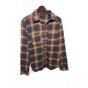 Brahma Men's Blue and Orange Plaid Button-Up flannel Shirt Size Small oversized